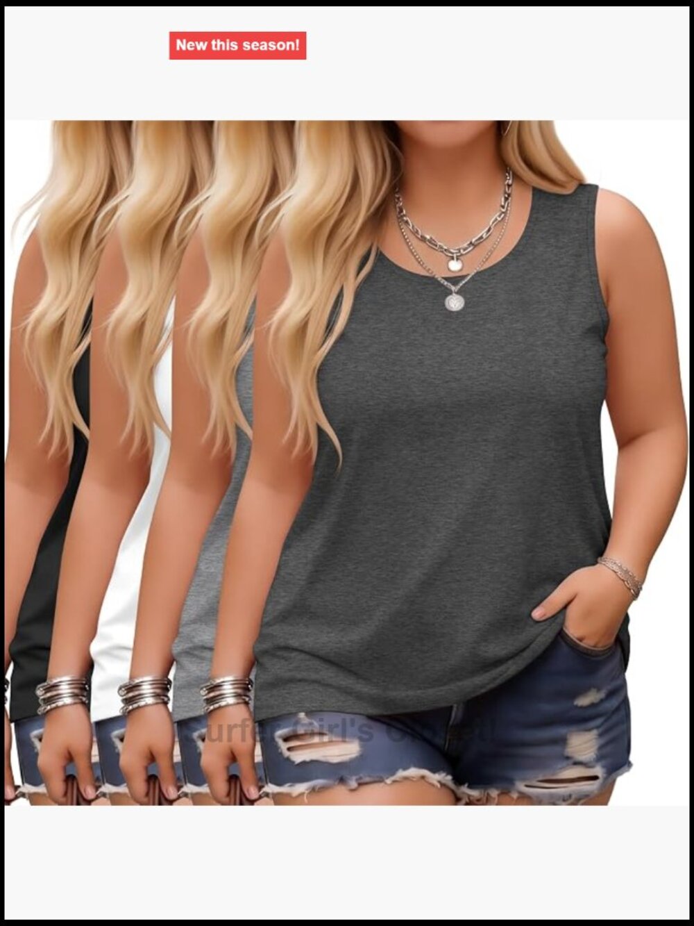 Plus Size Sleeveless Tank Tops 4 Pack Cotton Blend Scoop Neck Stretch